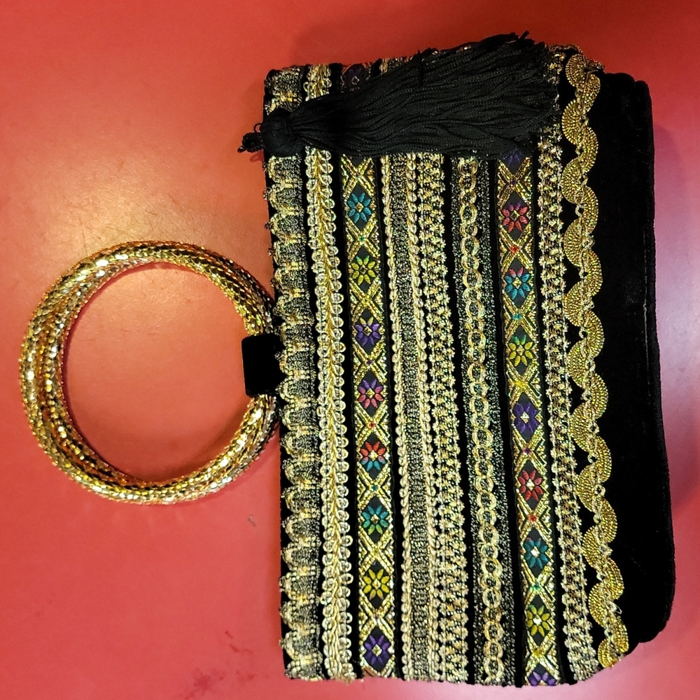 La Regale Embroidered Beaded Black Mini Purse / Handbag